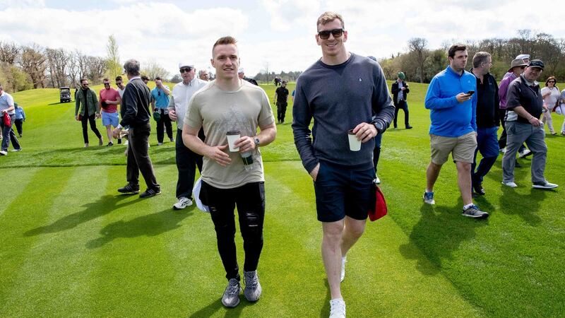 Munster players Rory Scannell and Chris Farrell at the launch of the JP McManus Pro-Am at Adare Manor on Friday. Photograph: Morgan Treacy/Inpho
