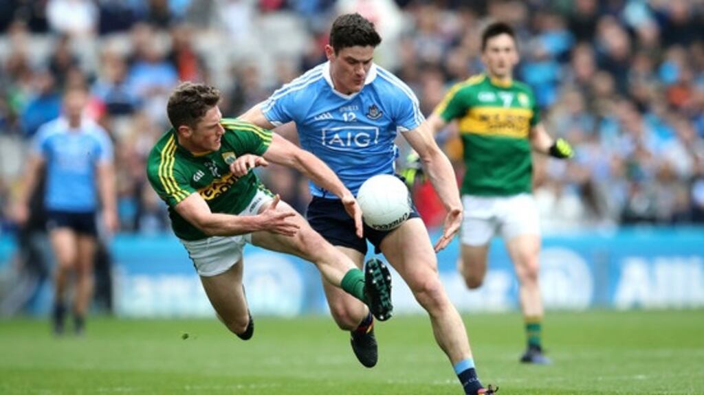 Jonathan Lyne and Dublin’s Diarmuid Connolly were both shown black cards during Kerry’s win at Croke Park. Photograph: Ryan Byrne/Inpho