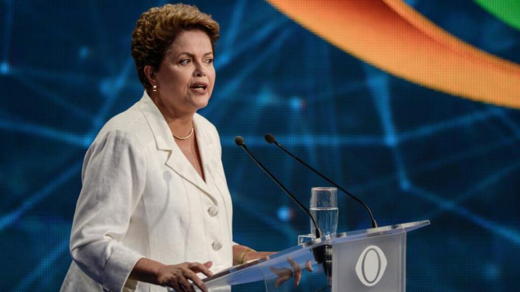 Brazil slumps after incumbent Dilma Rousseff narrowly wins a second term. Photograph: Paulo Fridman/Bloomberg