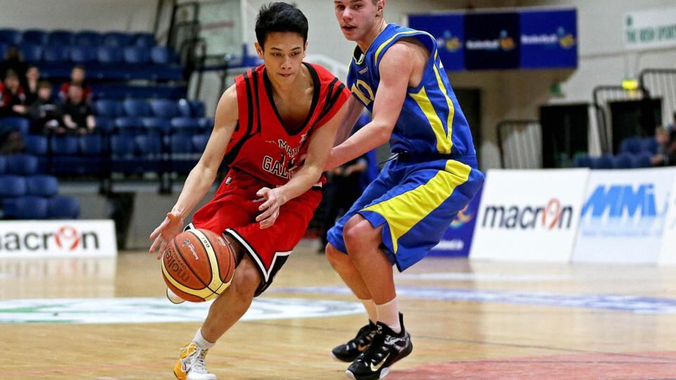 U19B Boys All Ireland Final St. Vincents Glasnevin vs Saint Mary’s College Galway - Kiearonne Virginio of Mary’s with Silviu Mirt of Vincent’s. Photograph: Donall Farmer/Inpho