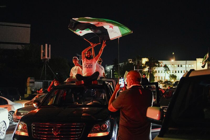 Celebrations in Damascus after Donald Trump said sanctions would be lifted on Syria. Photograph: Mohamad Daboul/Getty