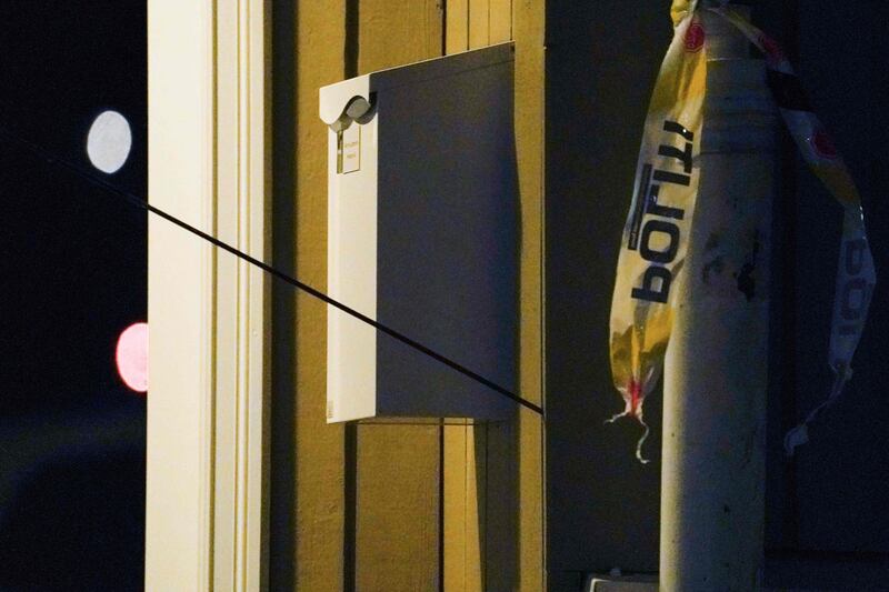 An arrow sticks in a wall at the scene of the incident. Photograph: Terje Bendiksby/NTB/AFP via Getty