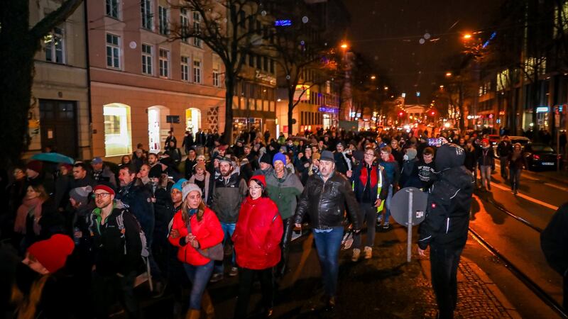 People protesting against vaccination mandates and coronavirus-related restrictions in Munich, Germany. Photograph: Leonhard Simon/Getty