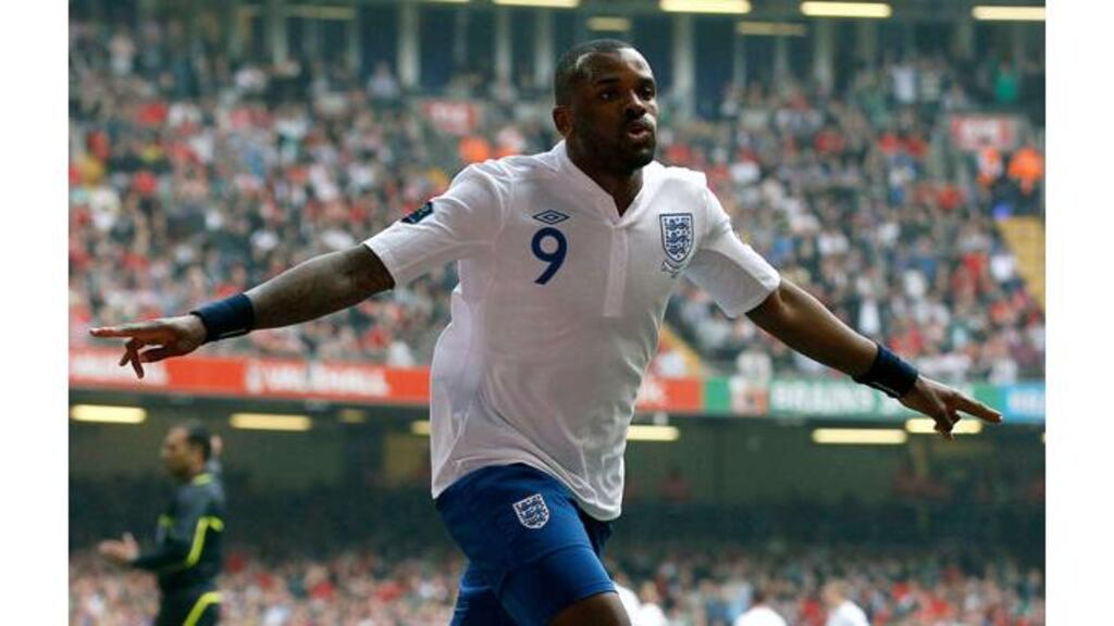 England's Darren Bent celebrates after scoring his side’s second goal in the 2-0 victory over Wales at the Millennium Stadium in Cardiff during their Euro 2012