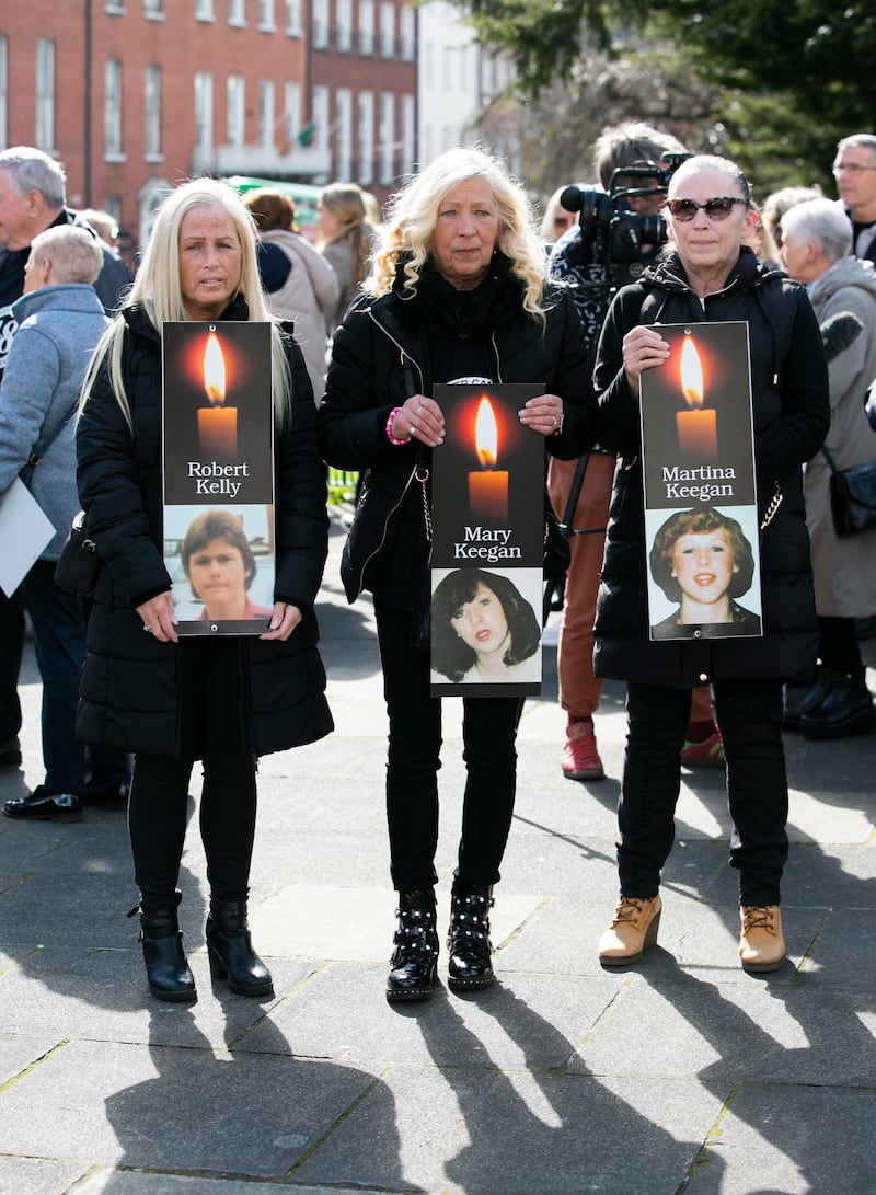 Members of the Keegan family (L to r) Suzanne, Antoinette and Lorraine
at the Garden of Remembrance in Dublin's City Centre. before the Coroners Court inquest into the Stardust tragedy at the Roundroom in the Rotunda Hospital. Photo: Gareth Chaney/ Collins Photos