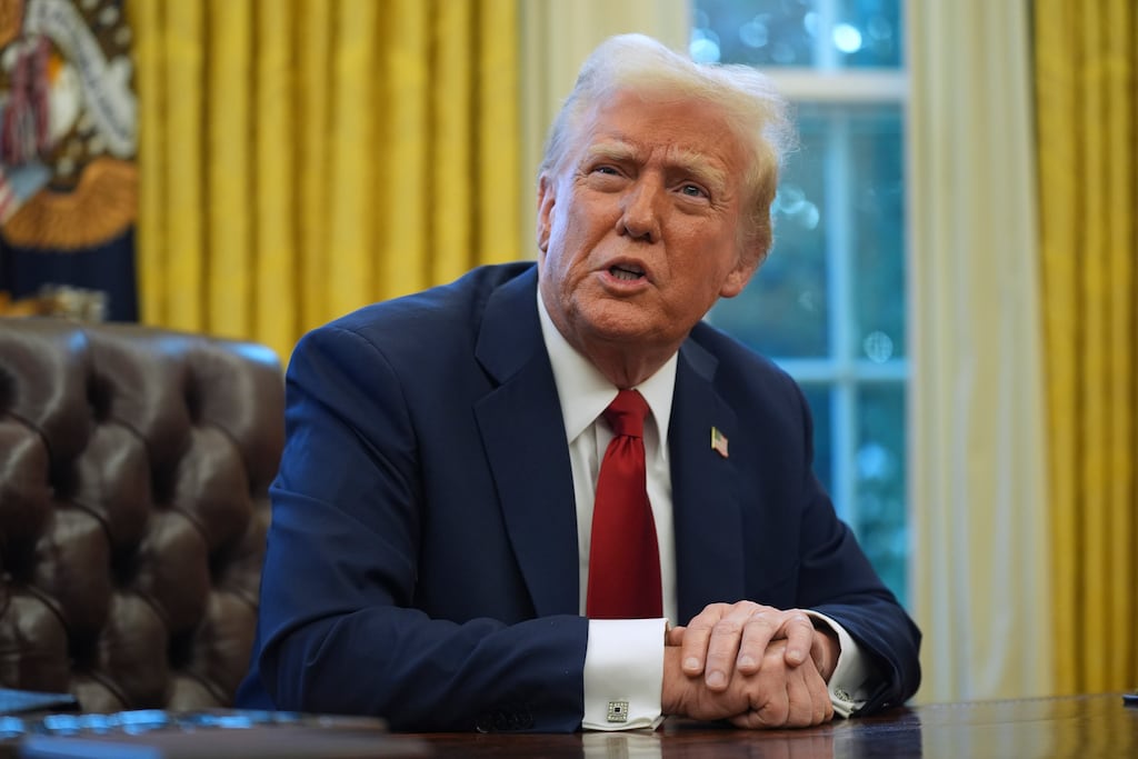 President Donald Trump repeated on Thursday plans to impose 25% tariffs on goods from Canada and Mexico from Saturday. Photograph: Evan Vucci/AP