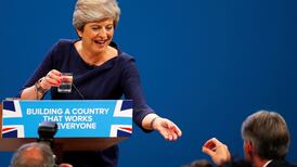 May’s speech at Tory conference interrupted by prankster