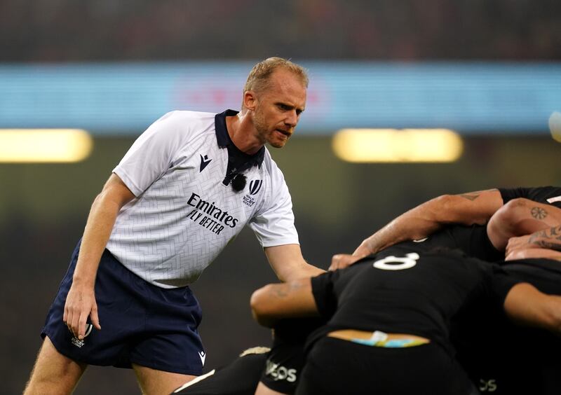 Referee Wayne Barnes during last weekend's Autumn International match at the Principality Stadium in Cardiff. Photograph: PA