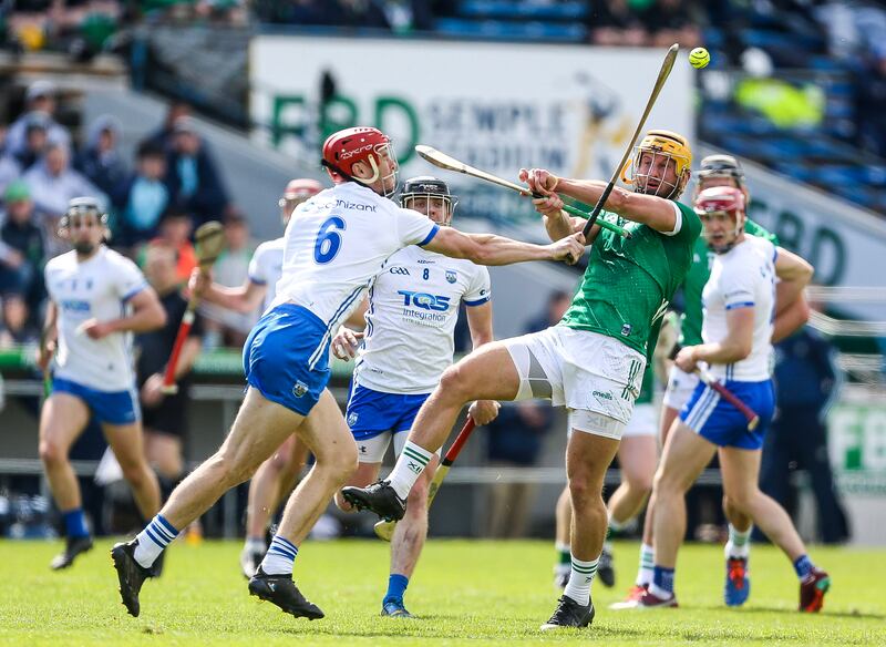 Tadhg De Búrca blocks down Limerick’s Tom Morrissey last month. Photograph: Ken Sutton/Inpho