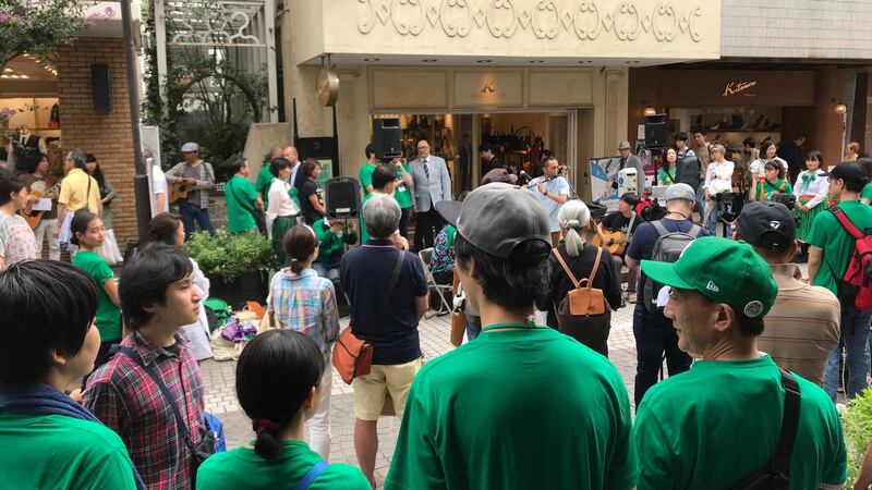 Crowds at the Rugby World Cup Ireland festival in Yokohama last weekend.