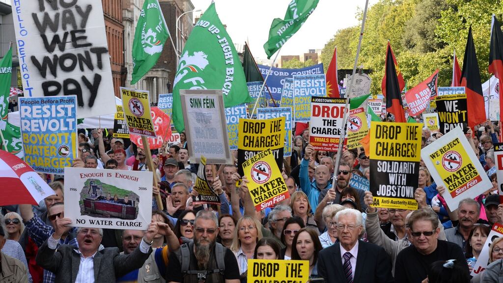 A Right2Water demonstration in Dublin. Unfounded concerns about privatisation “contributed to the creation of a climate of uncertainty and mistrust”, concludes an expert group. Photograph: Dara Mac Donaill