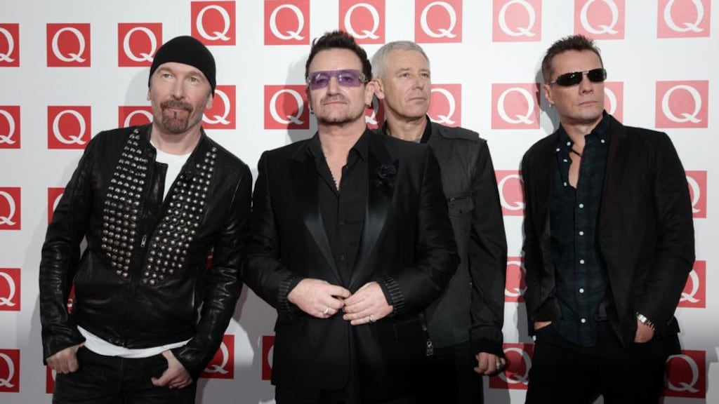(left to right) The Edge, Bono, Adam Clayton and Larry Mullen Jr of U2. Fifteen back catalogue U2 albums have re-entered the Irish iTunes albums download charts. File Photograph: Yui Mok/PA