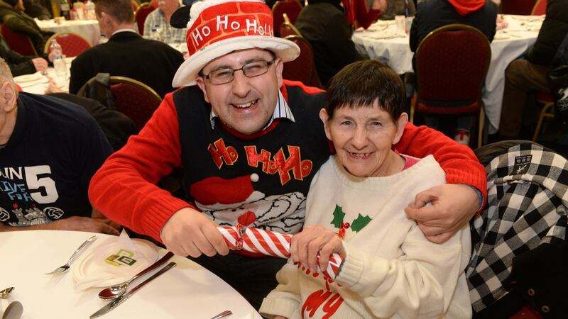 Michael and Marie McCabe, Dublin enjoy the Knights of Columbanus Christmas dinner, at the RDS in Dublin on Christmas day. Photograph: Dara Mac Dónaill