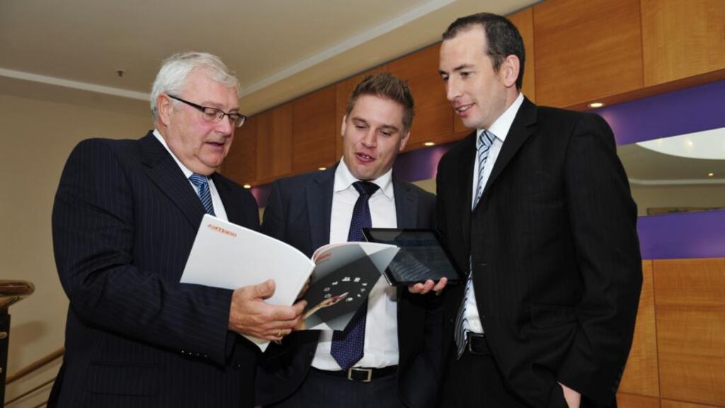 From left: John Rockett, Zamano chairman, Michael Connolly, chief financial officer and Ross Conlon, chief executive, at the firm’s most recent agm Photograph: Aidan Crawley/The Irish Times