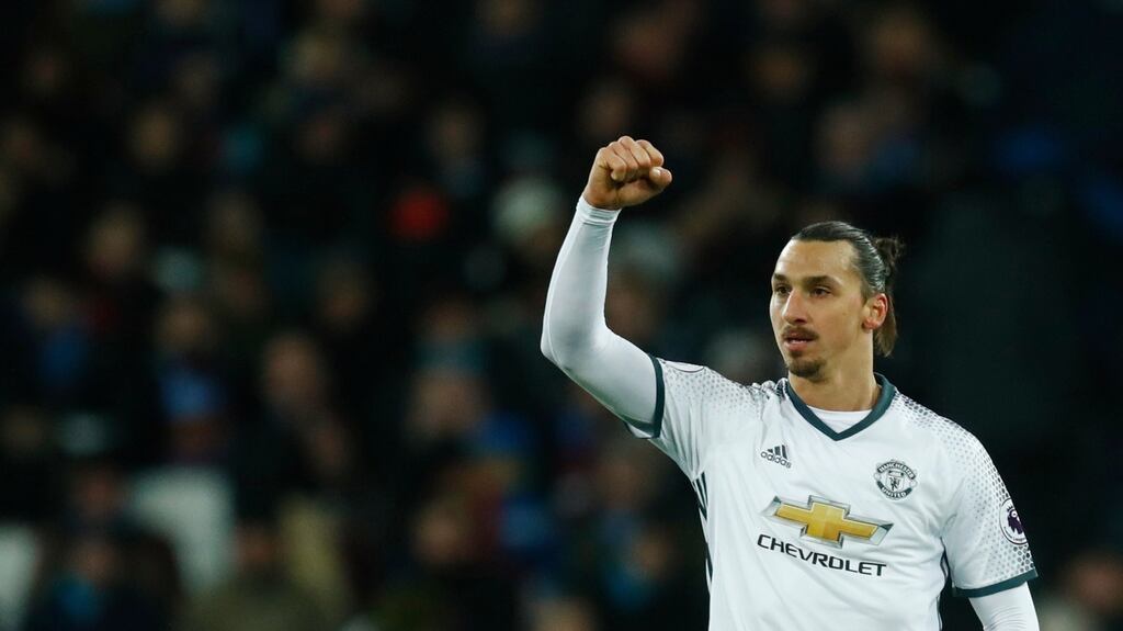 Manchester United’s Zlatan Ibrahimovic celebrates scoring their second goal against West Ham. Photo: Eddie Keogh/Reuters