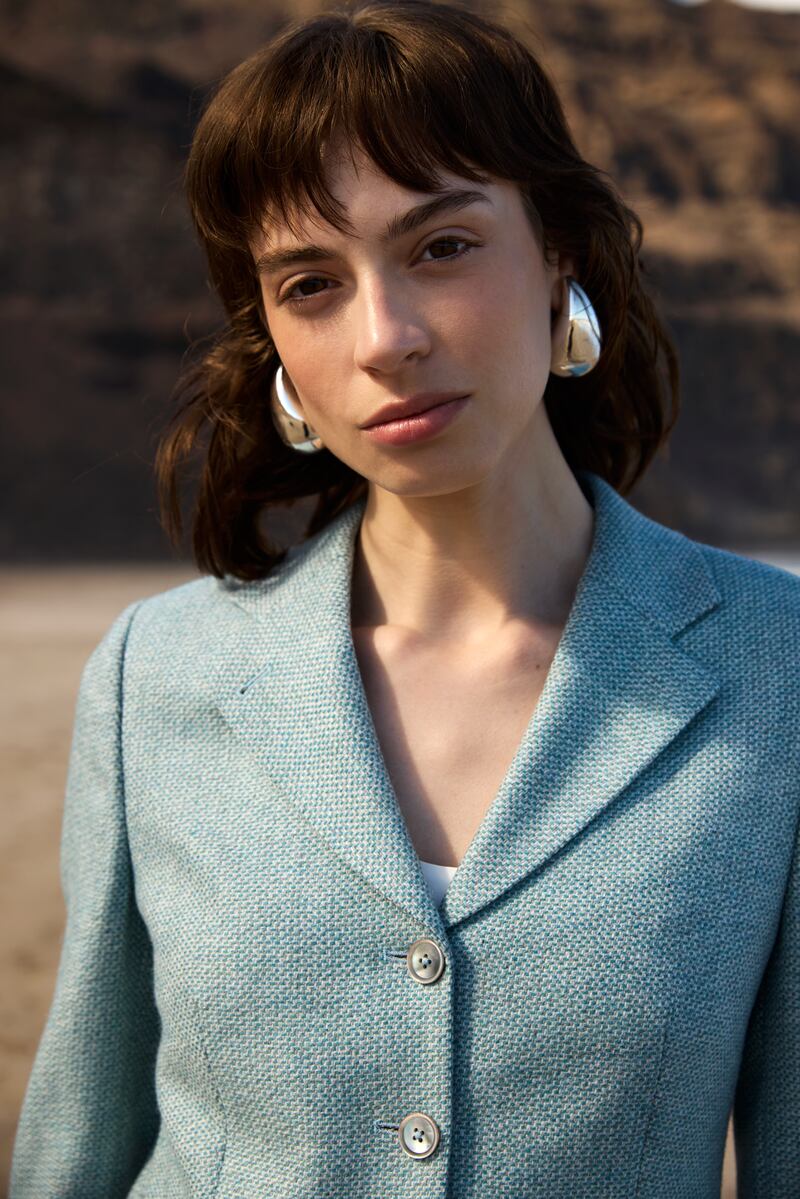 Fiadh: ocean-blue broken Irish twill tweed hacking jacket, €359