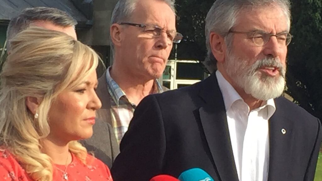 Sinn Féin’s leader Gerry Adams says the party wants Arlene Foster to stand aside until the ‘cash for ash’ controversy is cleared up. Photograph: Michael McHugh/PA Wire