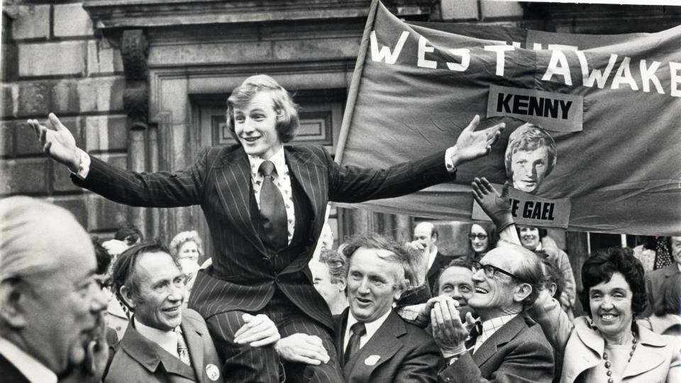 Election victory: Enda Kenny in 1975, after first winning his Dáil seat, at the age of 24. Photograph: Jimmy McCormack
