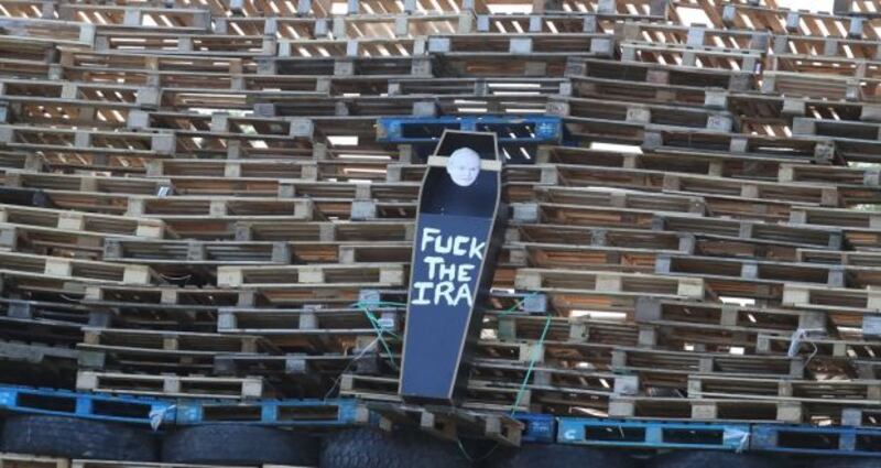 A bonfire on Clonduff Road in east Belfast. Photograph: PA