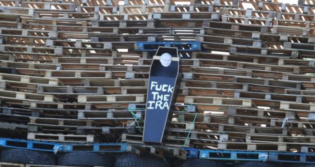 A bonfire on Clonduff Road in east Belfast. Photograph: PA