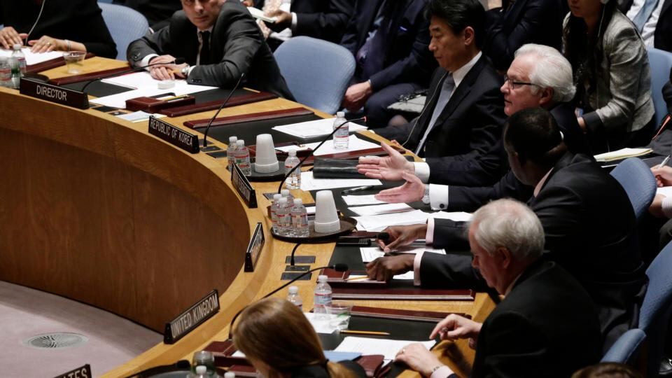 Russian ambassador to the United Nations (UN) Vitaly Churkin  addresses the UN Security Council meeting on the situation in the Ukraine at the UN headquarters in New York City. The security council held an emergency meeting amid increasing violence in eastern Ukraine. Photograph: Jason Szenes/EPA