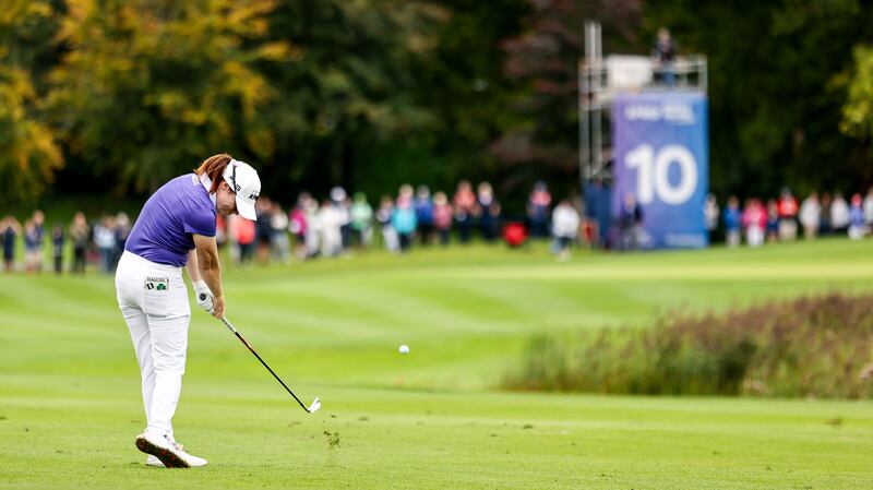 Ireland’s Leona Maguire hits just short of the 10th green. Photograph: Ben Brady/Inpho