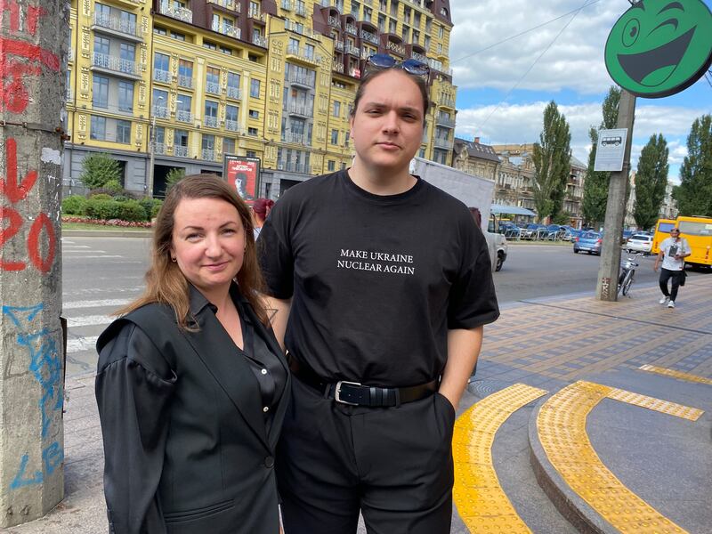 Lesia Pyniak, a human rights researcher for The Reckoning Project, and Ivan Sarancha, who works for the NGO Save Ukraine. Photograph: Lara Marlowe