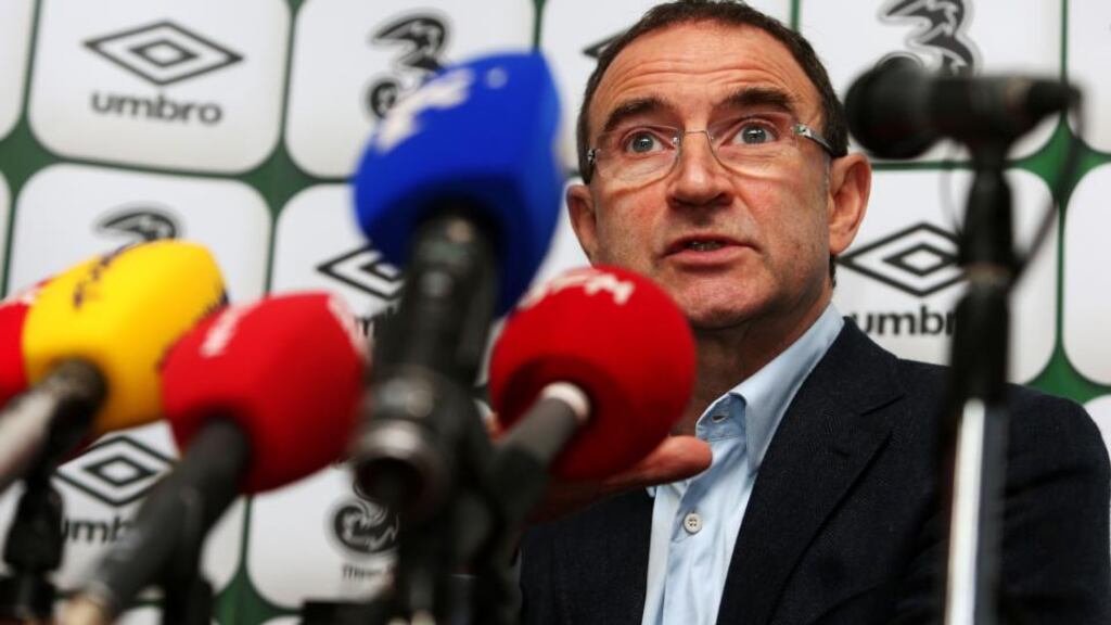 Republic of Ireland manager Martin O’Neill at yesterday’s press conference at the Carlton Hotel, Blanchardstown. Photograph: Brian Lawless/PA