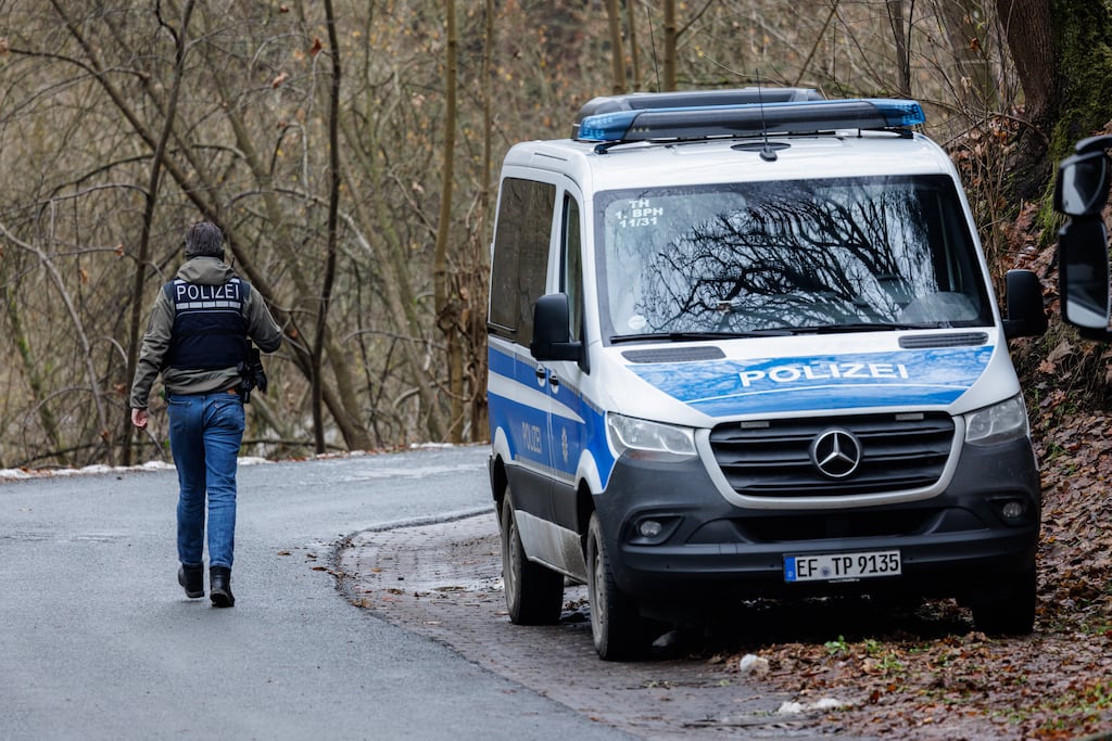 German police secure the grounds of a lodge owned by Heinrich Reuss, a German aristocrat who was among 25 people arrested on Wednesday in nationwide raids. Photograph: Jens Schlueter/Getty Images