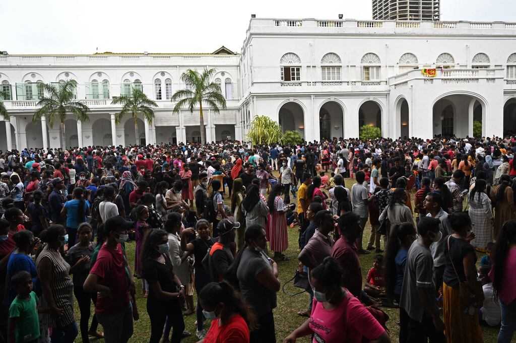 People crowd to visit Sri Lankan president Gotabaya Rajapaksa's official residence in Colombo after it was overrun by anti-government protesters at the weekend. Photograph: Arun Sankar/AFP via Getty Images