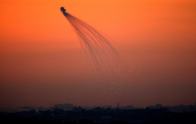 A weapons system fired by Israeli forces explodes over the northern Gaza Strip in January 2009. Photograph: Reuters