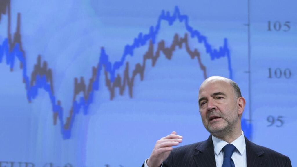 European Commissioner for Economic and Financial Affairs Pierre Moscovici presents the EU executive’s spring economic forecasts during a news conference at the EU Commission headquarters in Brussels. Photograph: Yves Herman/Reuters