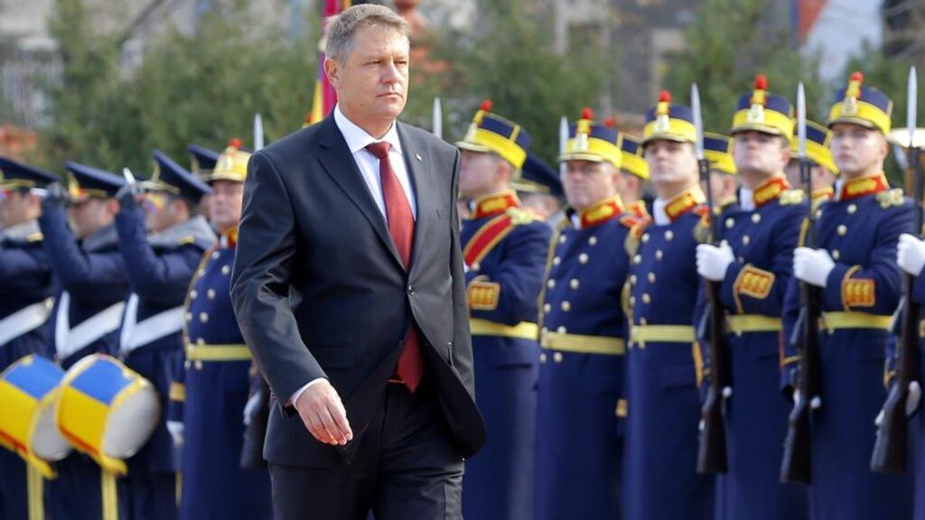 Klaus Iohannis shortly after the swearing-in ceremony, in Bucharest, Romania. Photograph: Robert Ghement/EPA