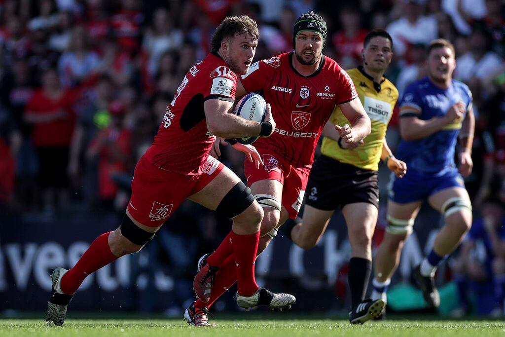Joshua Brennan, seen here in action during the quarter-final against Exeter, has emulated his father in winning the Champions Cup with Toulouse. Photograph: Laszlo Geczo/Inpho