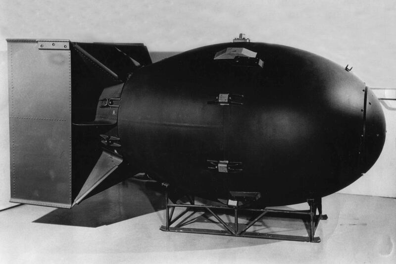 A replica of the atomic bomb code-named Fat Man, dropped over Nagasaki, 9 August 1945. Photograph: History/Universal Images Group via Getty Images
