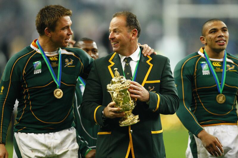 John Smit, coach Jake White and Bryan Habana celebrate winning the 2007 World Cup rugby final between England and South Africa. Photograph: Liewig Christian/Corbis via Getty Images