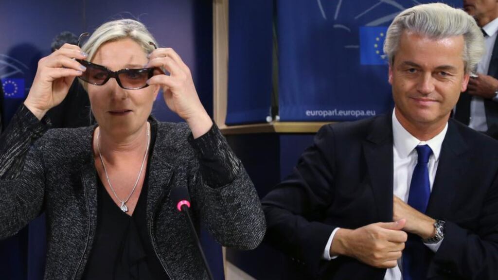 While it may not seem like it as he bathes in the reflected glory of Marine Le Pen’s historic 25 per cent share of the French vote, in his home country Geert Wilders has gone from heading the polls to trailing in them in the space of just three months. Photograph: Reuters/Francois Lenoir