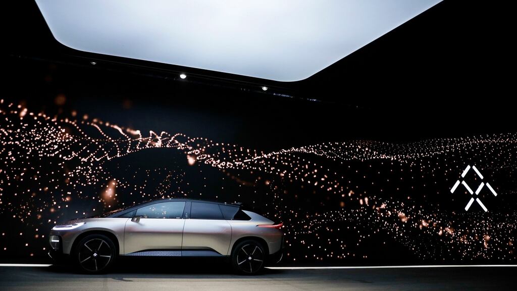 Faraday Future’s FF 91 electric car is unveiled during a news conference at CES International in Las Vegas. Photograph: Jae C Hong/AP