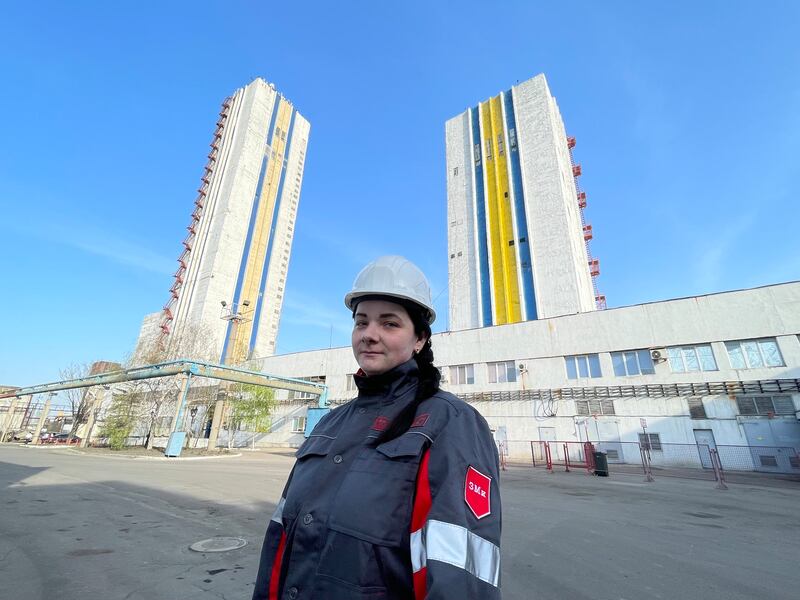 Kateryna Tolmachova, a worker at the Pokrovsk coal mine in eastern Ukraine, 40km from the front line. Photograph: Daniel McLaughlin