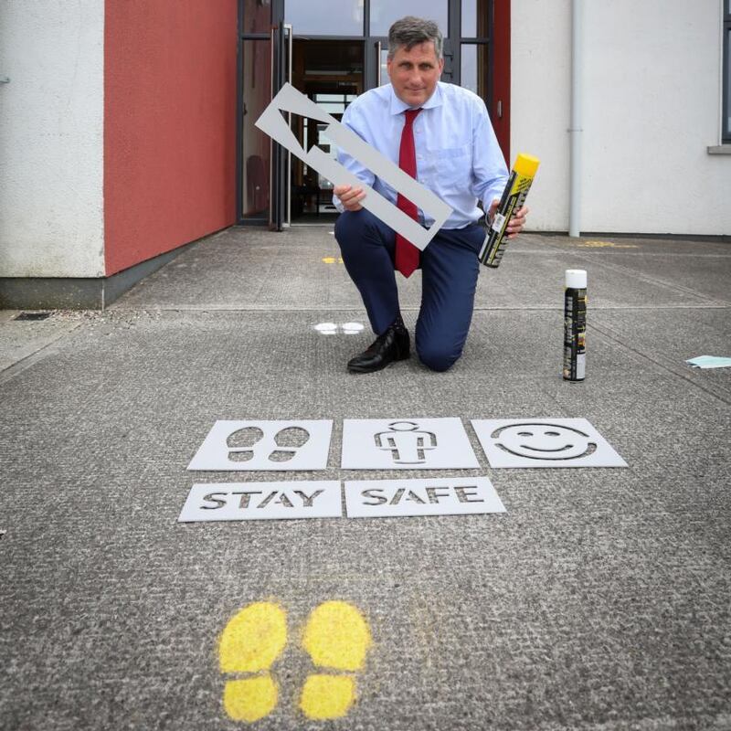 Matt Melvin, principal of St Etchen’s National School, Kinnegad, Co Westmeath, preparing the school for reopening. Photograph: Crispin Rodwell
