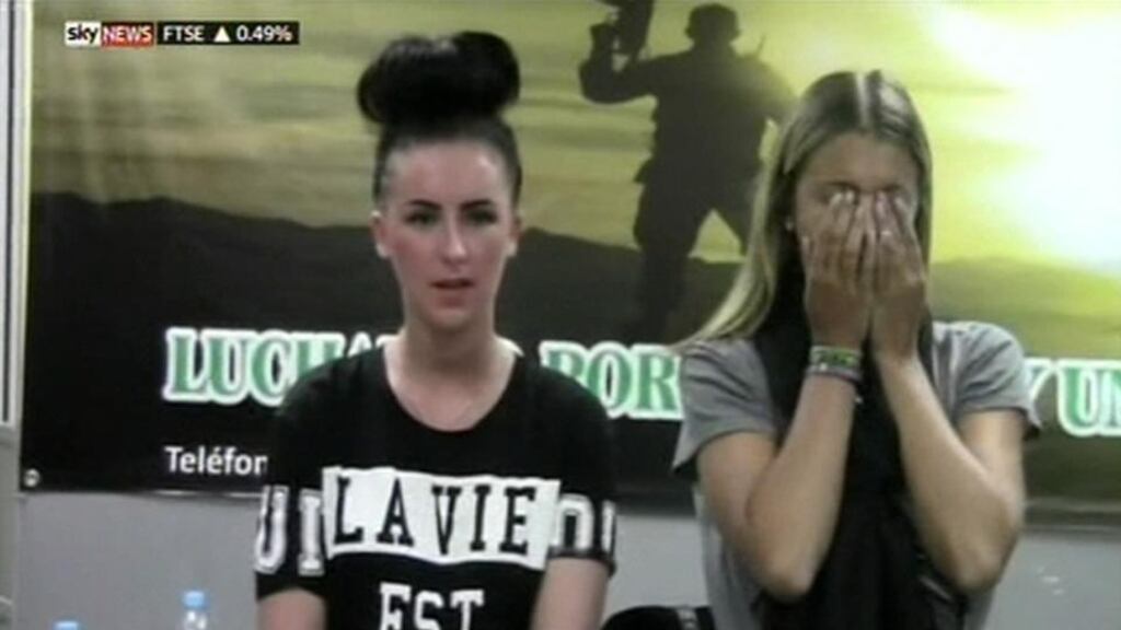 Michaella McCollum Connolly and Melissa Reid, who were arrested in Peru on suspicion of drug trafficking. Photograph: Sky News/PA Wire