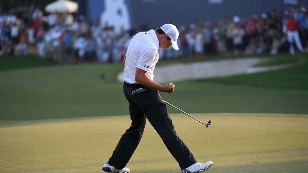 A birdie on the last hole gave Matthew Fitzpatrick victory in Dubai. Photograph: Getty/Ross Kinnaird
