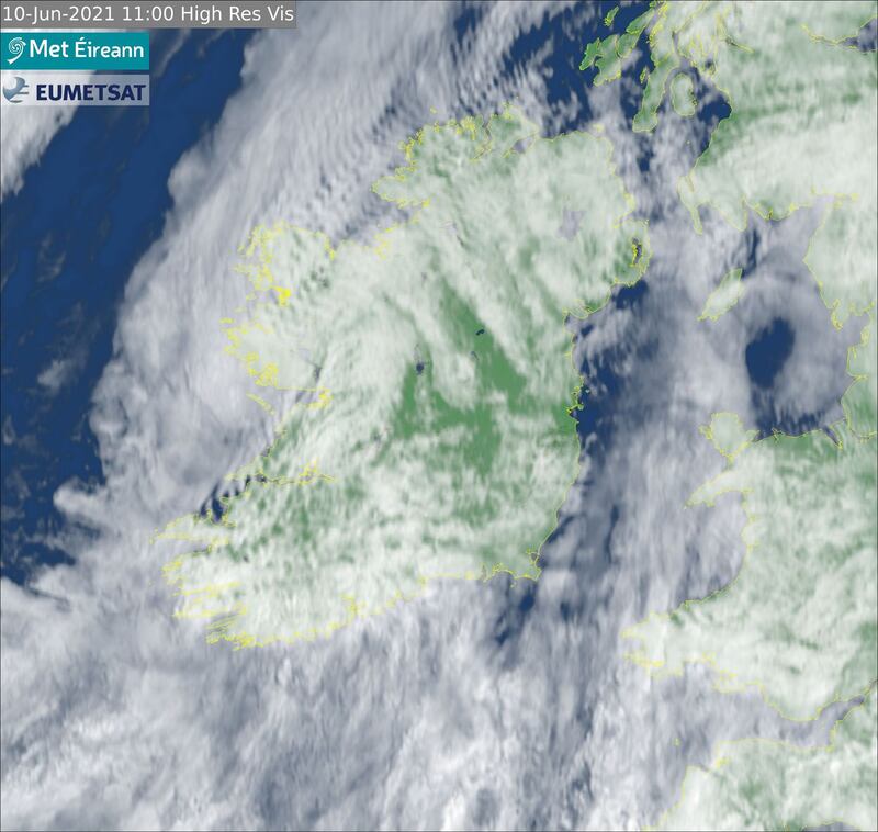 View of cloud cover over Ireland at 11am on Thursday, as the eclipse was occurring. Image: Met Éireann