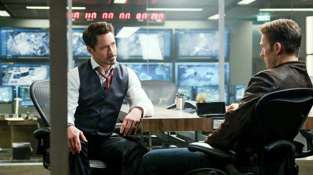 Just the two of us: Robert Downey Jr and Chris Evans in Captain America: Civil War.
