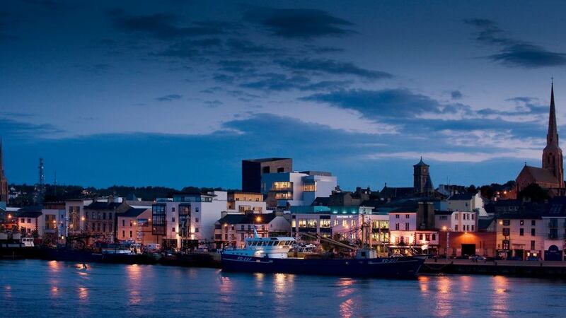 Wexford by night featuring the National Opera House (tall building in the centre), the home of Wexford Festival Opera