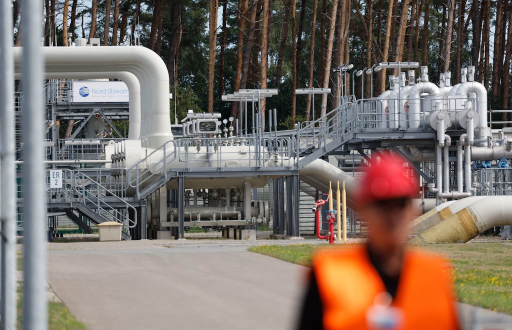 Facilities to receive and distribute natural gas in Lubmin, northeastern Germany, close to the border with Poland. Lubmin's industrial infrastructure includes a receiving and distribution station for the Nord Stream 1 pipeline from Russia. (Photo by Odd ANDERSEN / AFP)