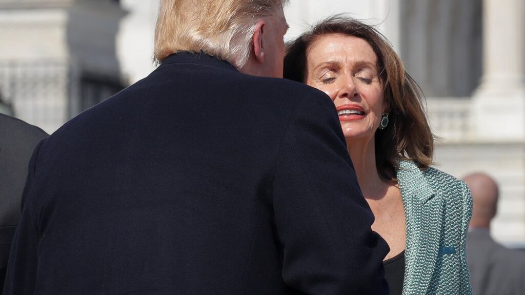 US president Donald Trump and House speaker Nancy Pelosi: Even if the Democratically controlled House of Representatives was to vote for impeachment, conviction still needs a two-thirds majority in the Senate. Photograph: Jim Young