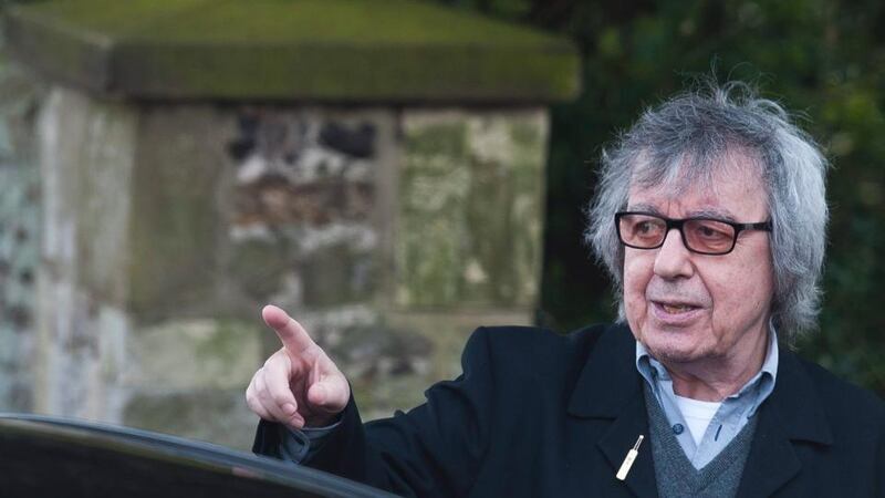 Former Rolling Stones bass player Bill Wyman arrives at the funeral of Peaches Geldof at the church of St Mary Magdalene and St Lawrence in Faversham, Kent. Photograph: EPA/Will Oliver