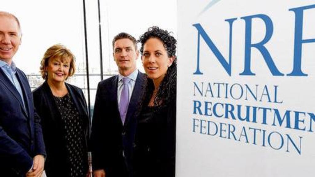 Aidan Bolger of The Irish Times, Barbara McGrath and Peter Cosgrove of the NRF, and LinkedIn's Eva De Lacy Staunton at the conference launch