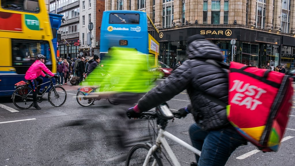 Cyclists  on Dame Street in the city centre. Photograph: James Forde/The Irish Times
